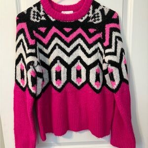 Gianni Bini Pink and Black Patterned Sweater